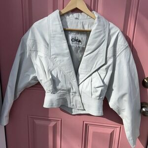Vintage CHIA 80s White Leather Biker Jacket Women's Small